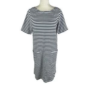 J. Jill Black White Striped Shift Casual Dress 100% Cotton Size Petite Medium
